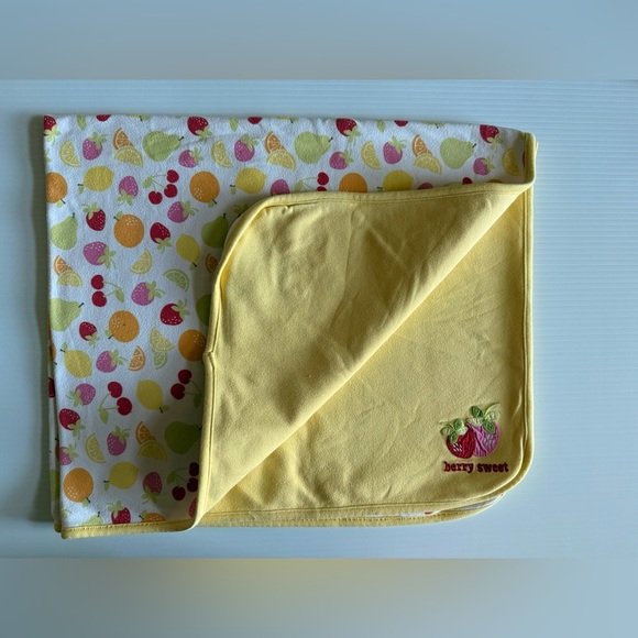 Gymboree Berry Sweet Line Cherry Fruits Baby Blanket Reversible Vintage - Picture 1 of 4